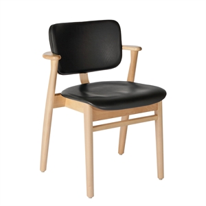 artek Domus Spisebordsstol Birk med Sort Læder Polstret Sæde og Ryg