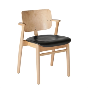 artek Domus Spisebordsstol Birk med Sort Læder Polstret Sæde