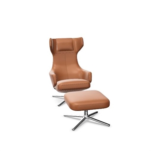 Vitra Grand Repos Lænestol Med Ottoman Cognac/Krom