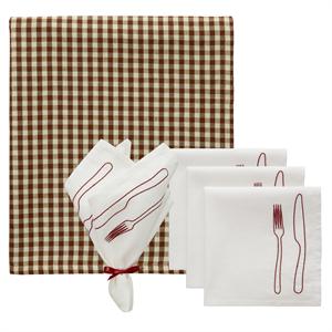 Decotique La Tavola & Oliva Teskstilsæt 4 Servietter + 1 Dug Brun/Burgundy