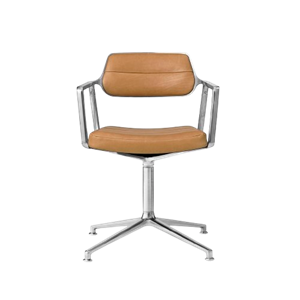 Vipp 453 Swivel Drejestol Med Gulvglidere Aluminium/Camel/Læder