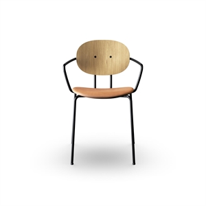 Sibast Furniture Piet Hein Spisebordsstol Sort med Armlæn Egetræ og Cognac Læder