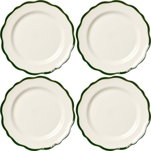 Decotique Fleur Sidetallerken 21 cm Sæt af 4 Hvid/Mørkegrøn