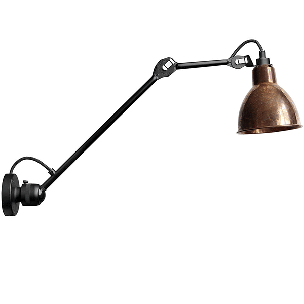 Lampe Gras N304 L60 Væglampe Mat Sort/Rå Kobber Hardwired