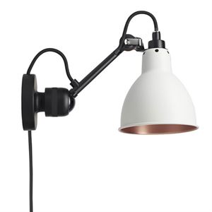 Lampe Gras N304 Væglampe Mat Sort & Hvid/Kobber Med Ledning