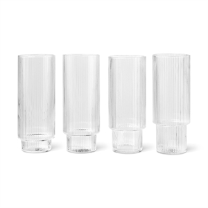 Ferm Living Ripple Long Drinksglas Sæt af 4 Klar