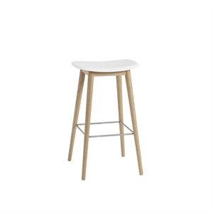 Muuto Fiber Barstol med Træ Base Hvid/Eg H76 cm