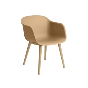 Muuto Fiber Spisebordsstol med Armlæn og Træ Base Ochre/Eg