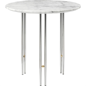 GUBI IOI Sofabord Rundt Ø50 cm med Krom Base og Hvid Carrara Marmor Top