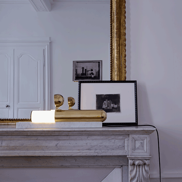 DCW Editións ISP table lamp brass and white marble environment