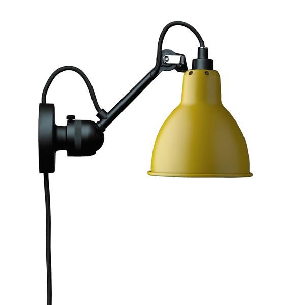Lampe Gras N304 Væglampe Mat Sort & Mat Gul Med Ledning