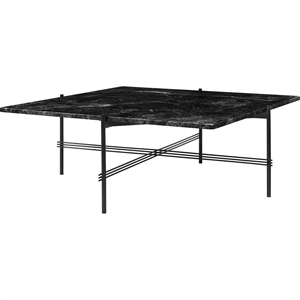 GUBI TS Sofabord Firkantet 105 x 105 cm med Sort Base og Sort Marquina Marmor Top