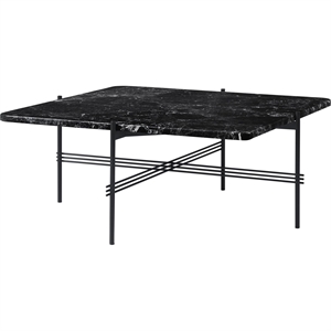 GUBI TS Sofabord Firkantet 80 x 80 cm med Sort Base og Sort Marquina Marmor Top