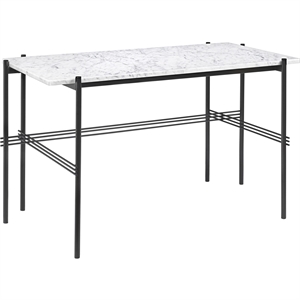 GUBI TS Skrivebord 120 x 60 cm med Sort Base og Hvid Carrara Marmor Top