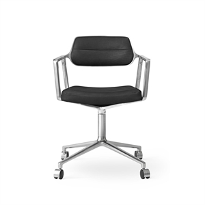 Vipp 453 Swivel Drejestol med Hjul Aluminium/Sort Læder