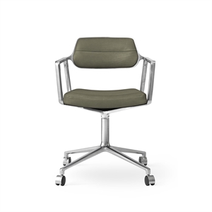 Vipp 453 Swivel Drejestol med Hjul Aluminium/Bosco Grøn Læder
