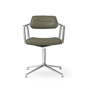 Vipp 453 Swivel Drejestol med Gulvglidere Aluminium/Bosco Grøn Læder